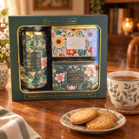   New English -Gyömbéres keksz 200g,English Breakfast tea 80g és English Afternoon tea 80g,elegáns fémdobozban.