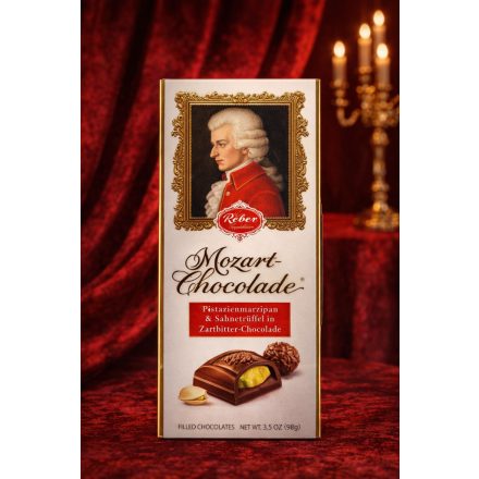 Reber – Étcsokoládé (72%) pisztáciamarcipános-töltelékkel (10%), és trüffeles töltelékkel (18%).