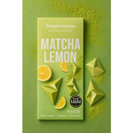 Benjamissimo-BIO fehér csokoládé-Matcha teéval és citrommal.Gluténmentes,Vegán termék!