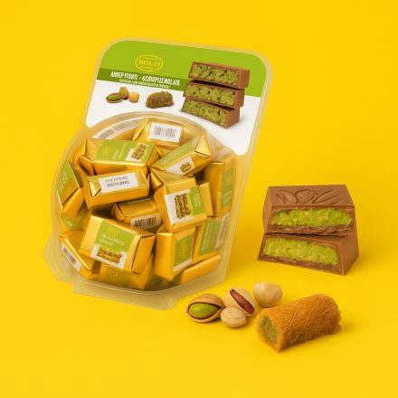 Tejcsokoládé pisztáciás és kadayif tésztás töltelékkel (40%