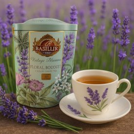 Basilur szálas tea,fémdobozban.