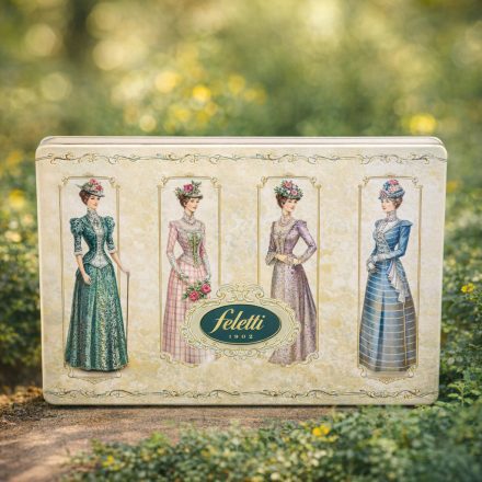 Feletti-Vegyes olasz töltött csokoládék,dombornyomott fémdobozban.(35x22)