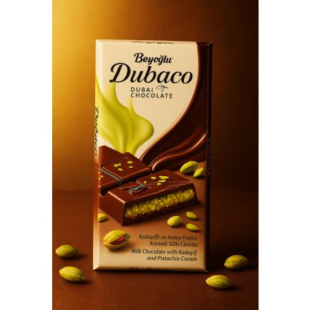 Kilis- Prémium-Tejcsokoládé (51%) Kadayif tésztával és pisztáciakrémmel(49%).  200g