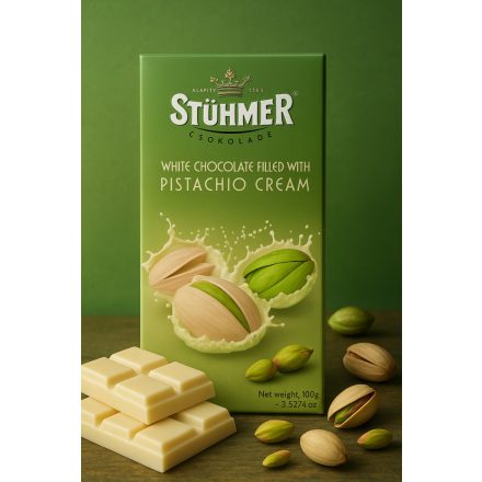 Stühmer -Pisztácia krémmel(35%) töltött fehércsokoládé.